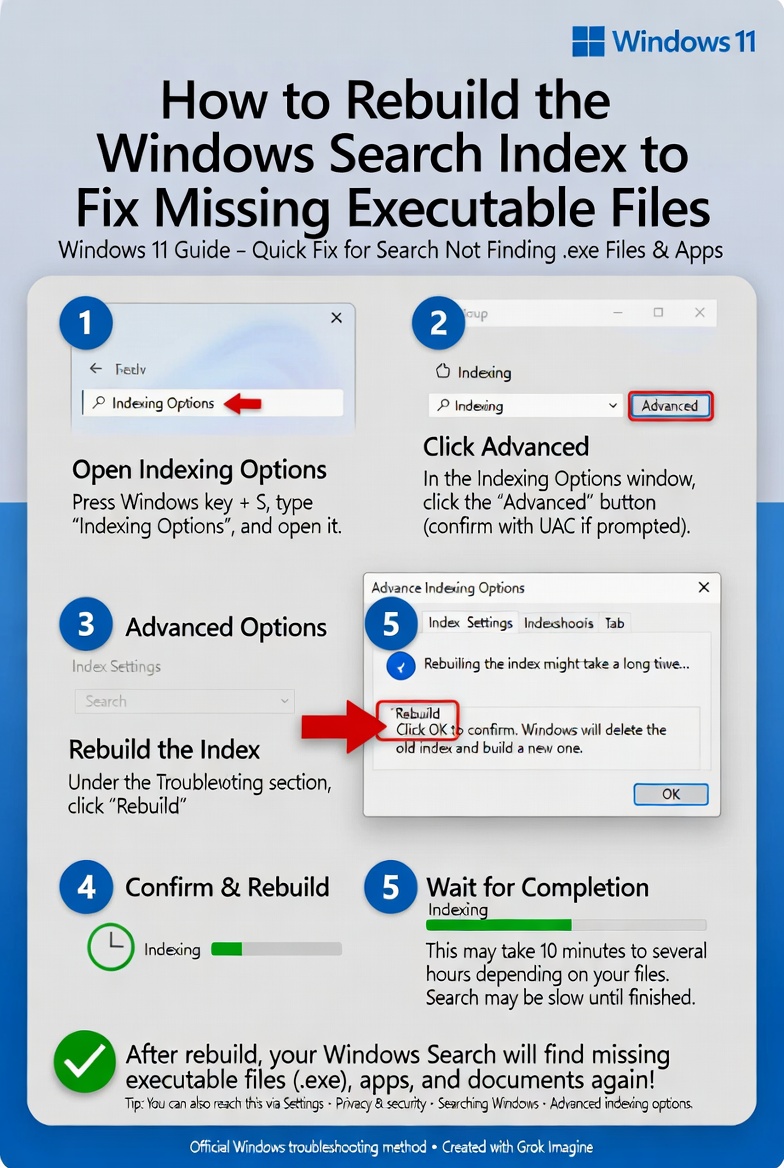 How to Rebuild the Windows Search Index to Fix Missing Executable Files