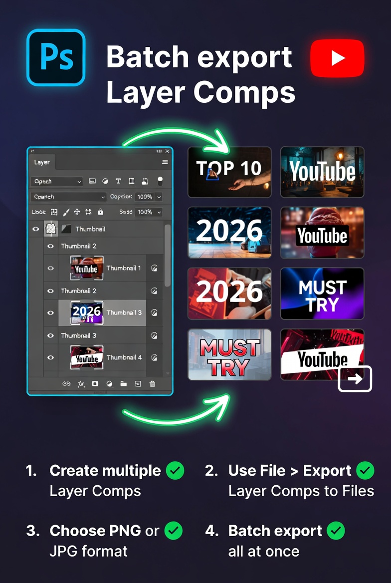 Using Photoshop Layer Comps to Batch Export Multiple YouTube Thumbnails at Once