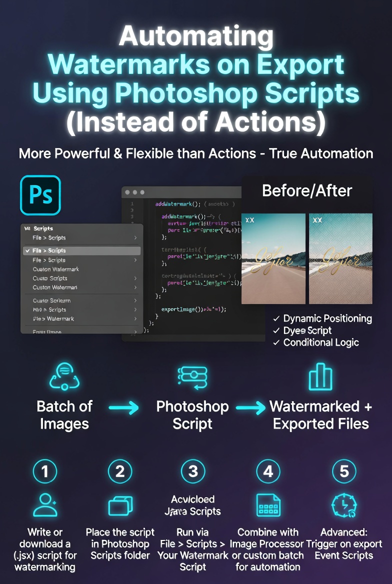 Automating Watermarks on Export Using Photoshop Scripts (Instead of Actions)