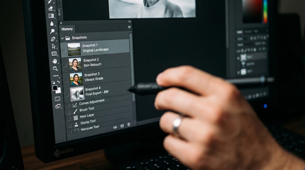 Using the History Brush and Snapshots to Branch Non-Destructive Edits Without Duplicating Files