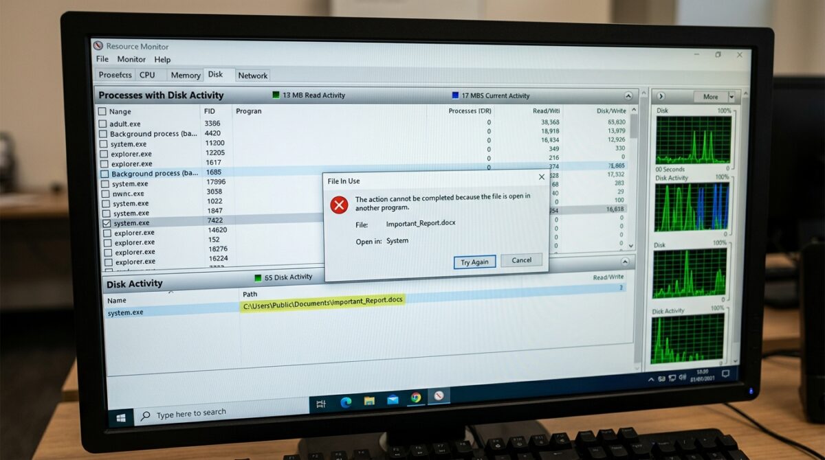 Fixing "File In Use" Deletion Errors by Identifying Locked Background Processes in Resource Monitor