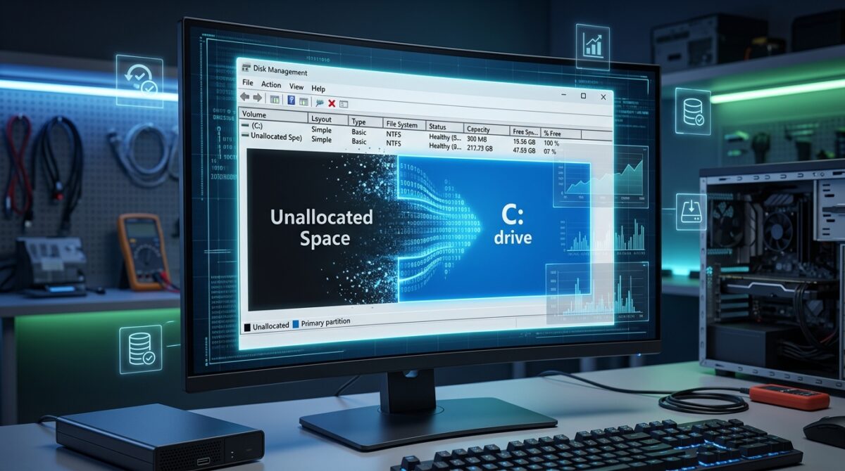 Reclaiming Hidden Disk Space After System Clones by Merging Unallocated Partitions in Disk Management