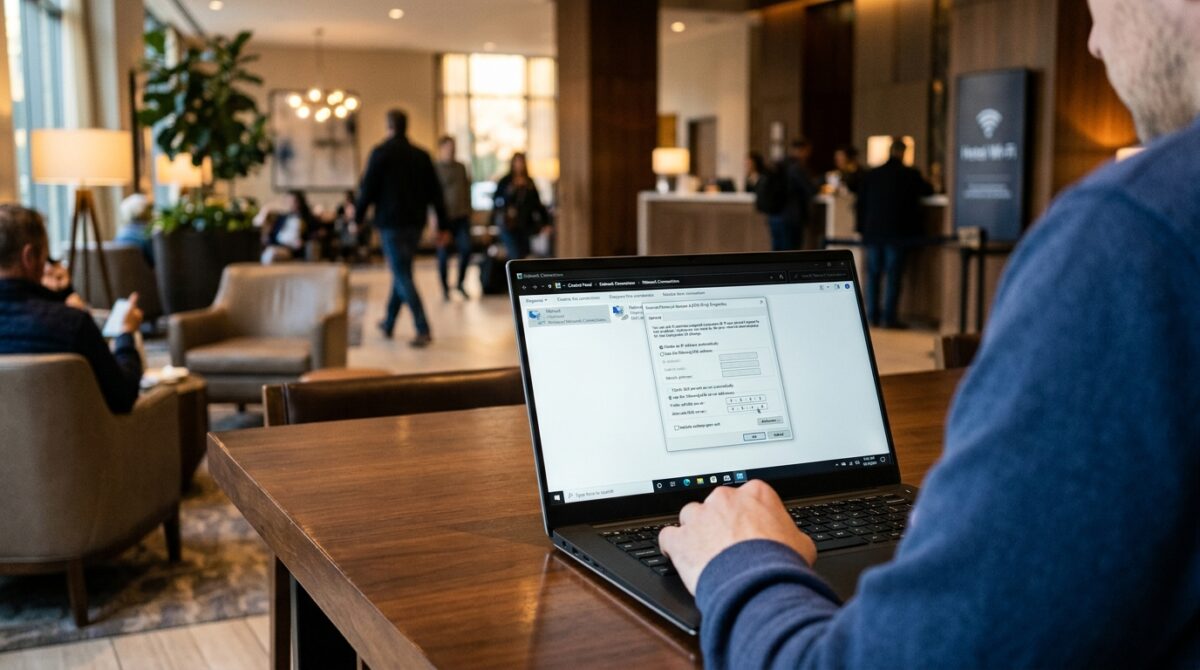 Bypassing Captive Portals on Public Hotel Wi-Fi Networks Using Custom DNS IP Configurations